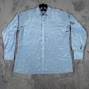 Vintage Givenchy for Chesa Blue Satin Shirt Mens L 80-90s Logo Print Polyester